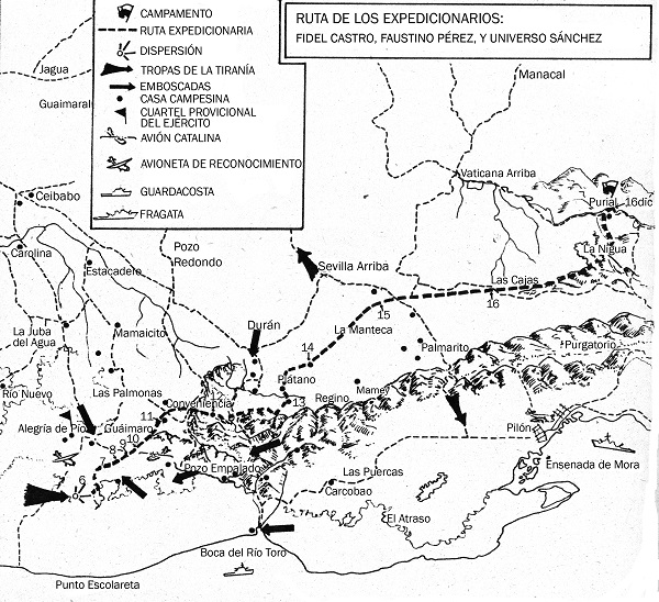 mapa de la ruta del grupo Fidel